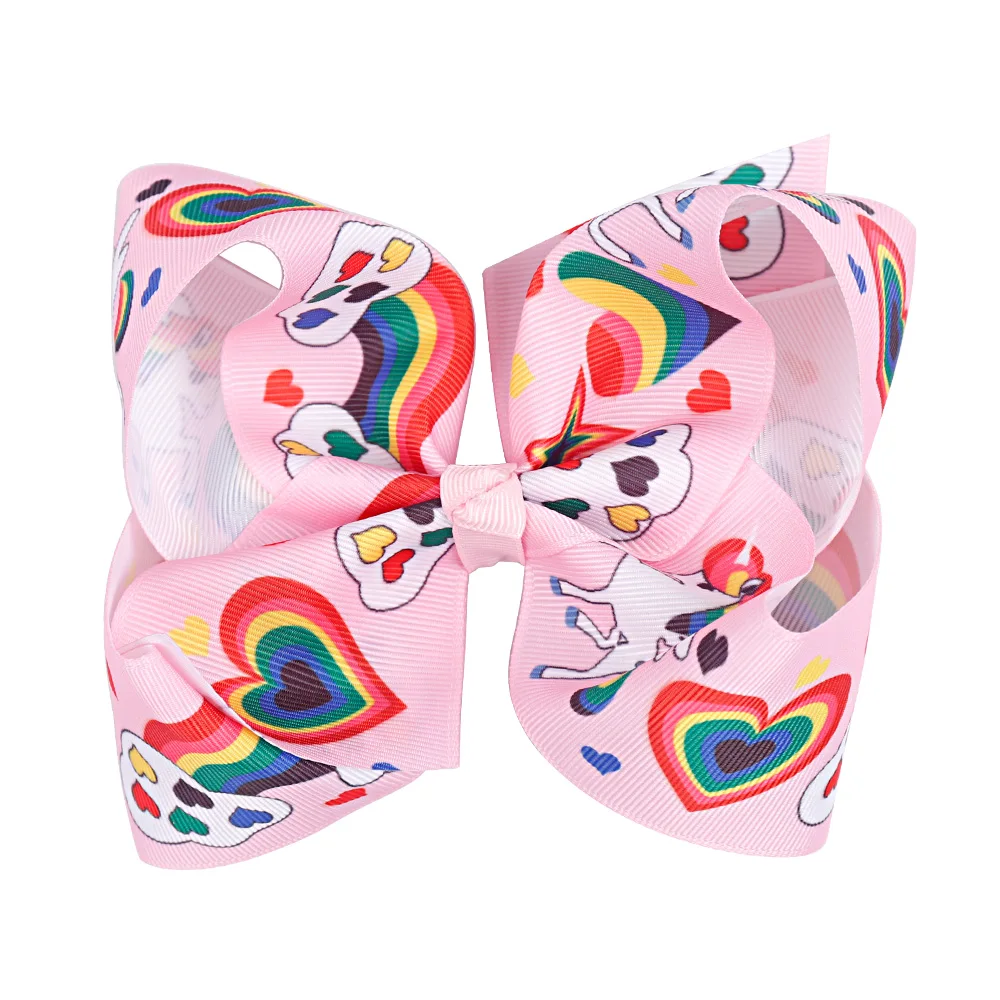 

CN 8 Pieces/lot 5" Unicorn Printed Hair Bows With Clips For Girls Kids Boutique Metalic Hair Clips Hairgrips Hair Accessories