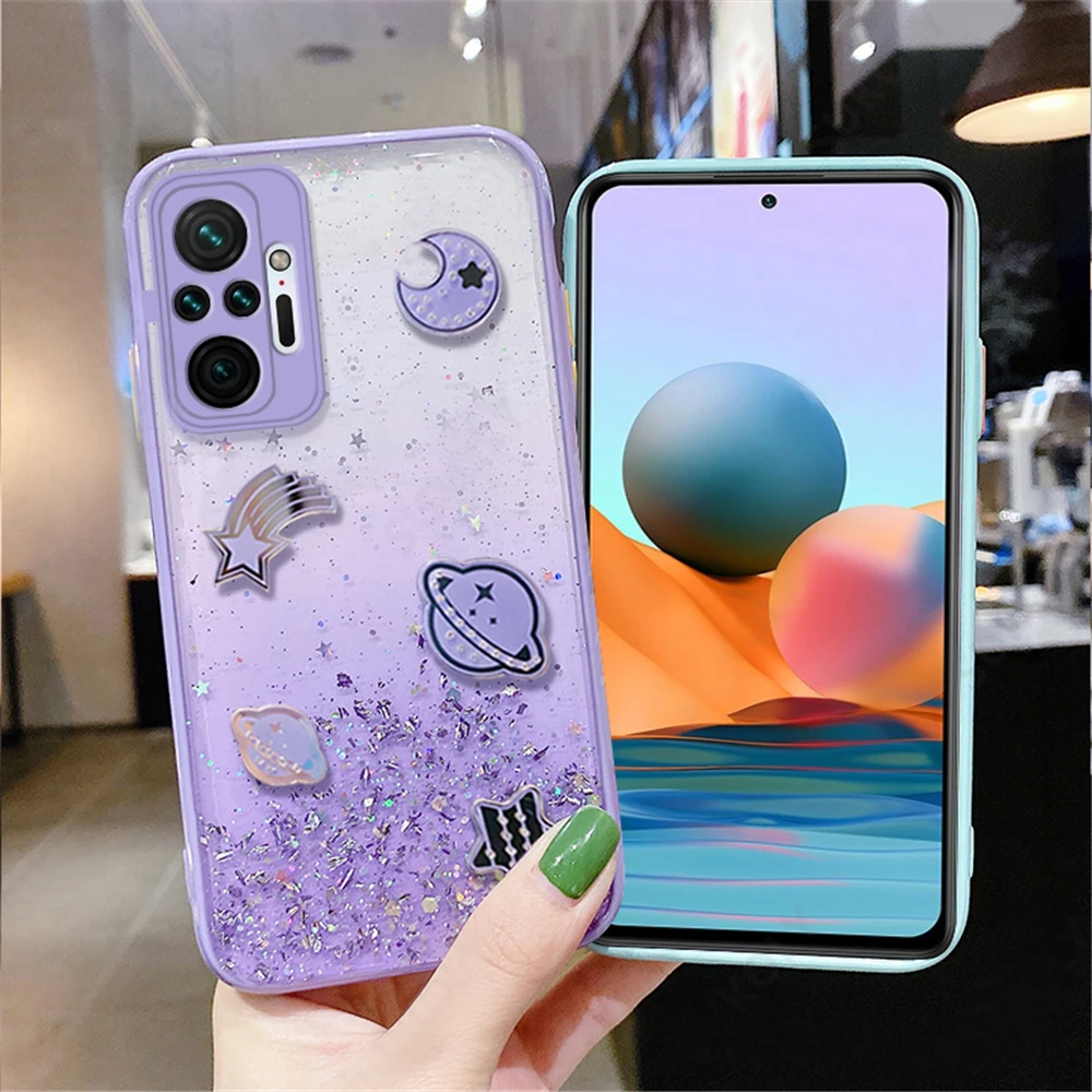 glitter planet phone case for xiaomi mi poco x3 pro x3 nfc 11 lite redmi note 10 9 8 pro camera protection soft silicon cover free global shipping