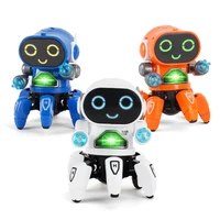 1pcs fashion vibrant electric rotary dancing six feet walking robots figures toys cartoon cool led lighting music robot toy