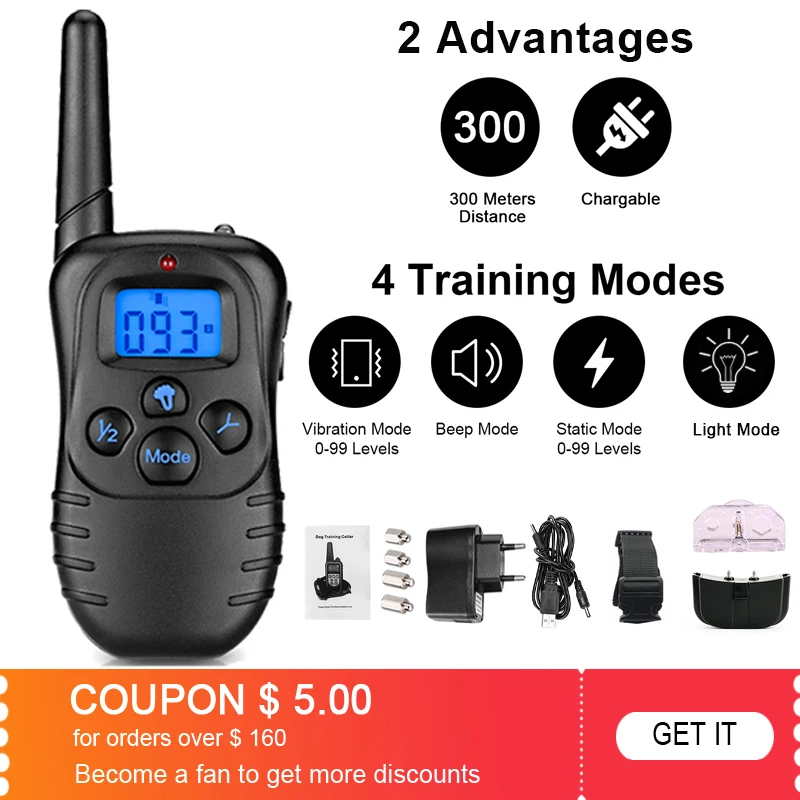 

Necklace antibark Waterproof and Rechargeable distance 300m LCD for dog's necklaces 998DR send from Spain