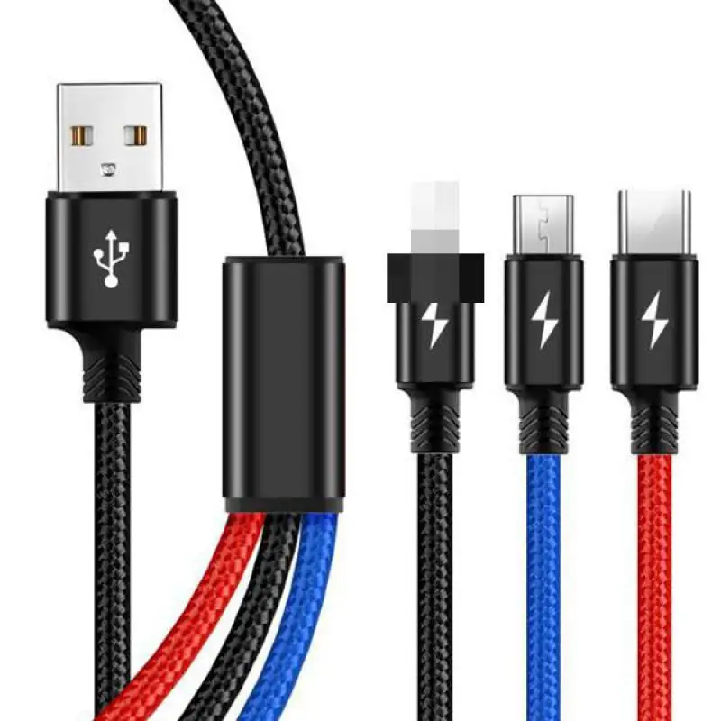 

3 А нейлоновый плетеный 3 в 1 USB-кабель для быстрой зарядки три цвета 0,3 м 1,2 м для смартфонов iphone Samsung Huawei