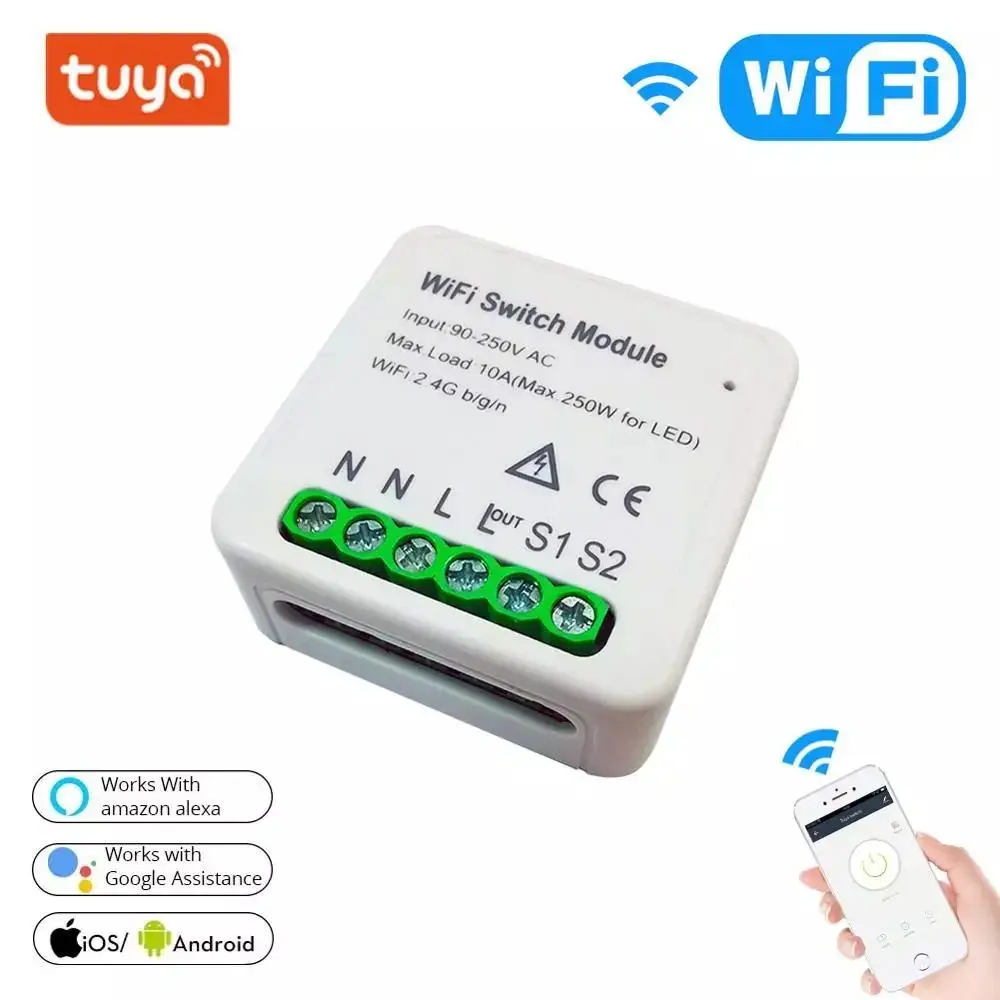 Tuya Mini WiFi Smart Switch Module DIY Breaker Smart Home Automation On/Off controller Voice Control Work with Alexa Google Home