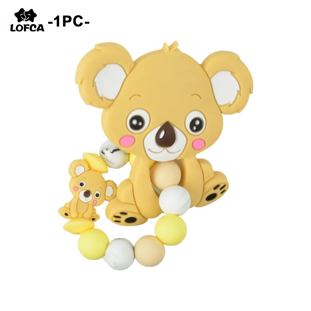 Pulsera de silicona koala para beb&eacute;, mordedor redondo para beb&eacute;, cuentas de silicona, joyer&iacute;a para mascar de enfermer&iacute;a, juguete de grado alimenticio, Cuidado Oral, BPA Fr-0