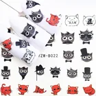Переводные наклейки для ногтей, женские, с изображением красного, черного кота, белых цветов, бабочек, 1 шт., Red41