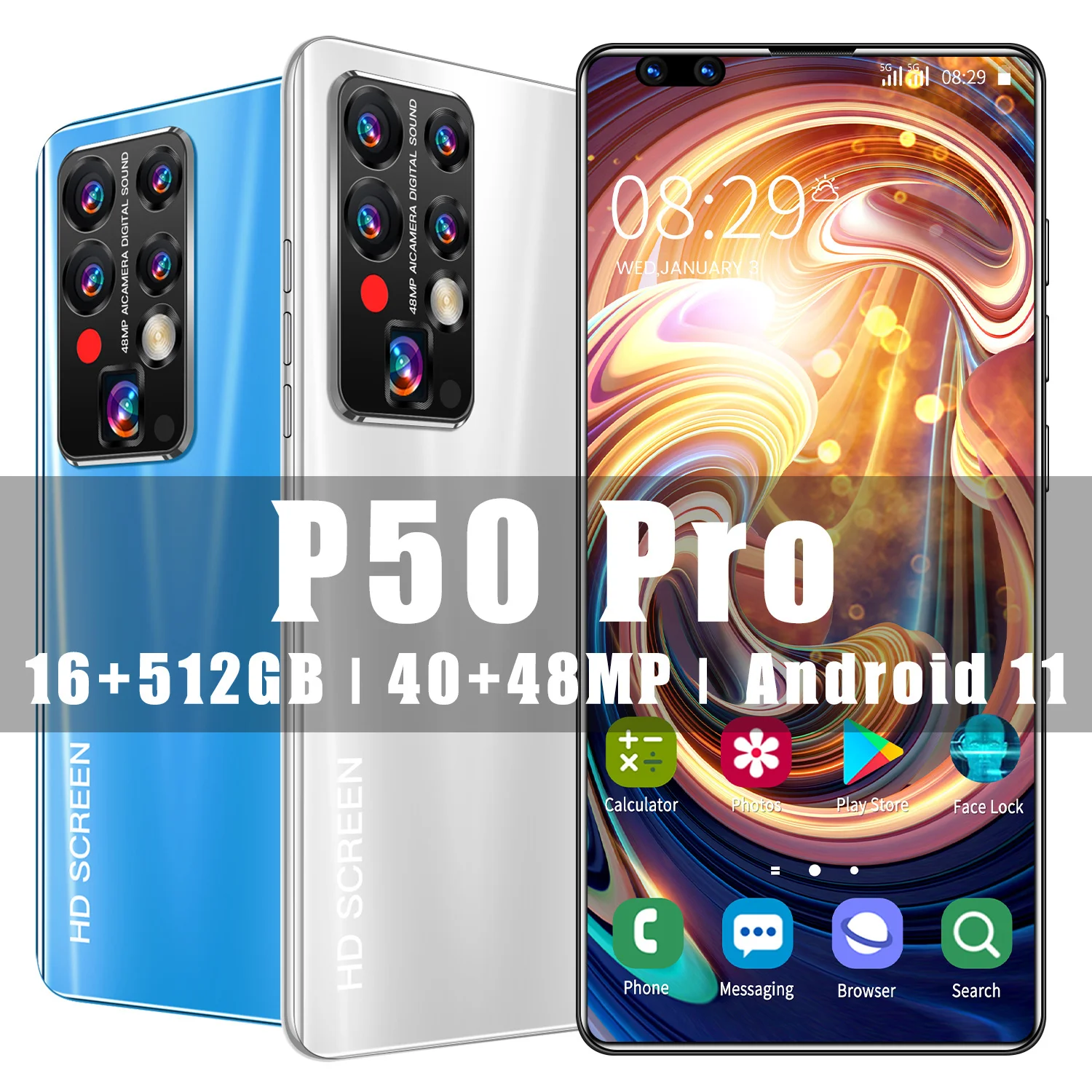 

Global Version P50 PRO 7.8 Inch Fullview Display Android 11.0 Smartphone 16GB RAM 512GB ROM 40MP+48MP 5600mAh Dual Sim 5G Phone