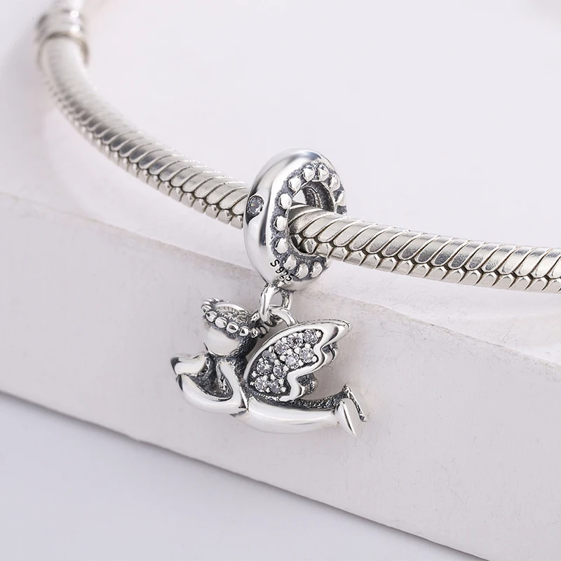 

925 Sterling Silver Angel Baby Charms Angel Wings Pendant Charm Bracelet Necklace DIY Jewelry Making For Pandora
