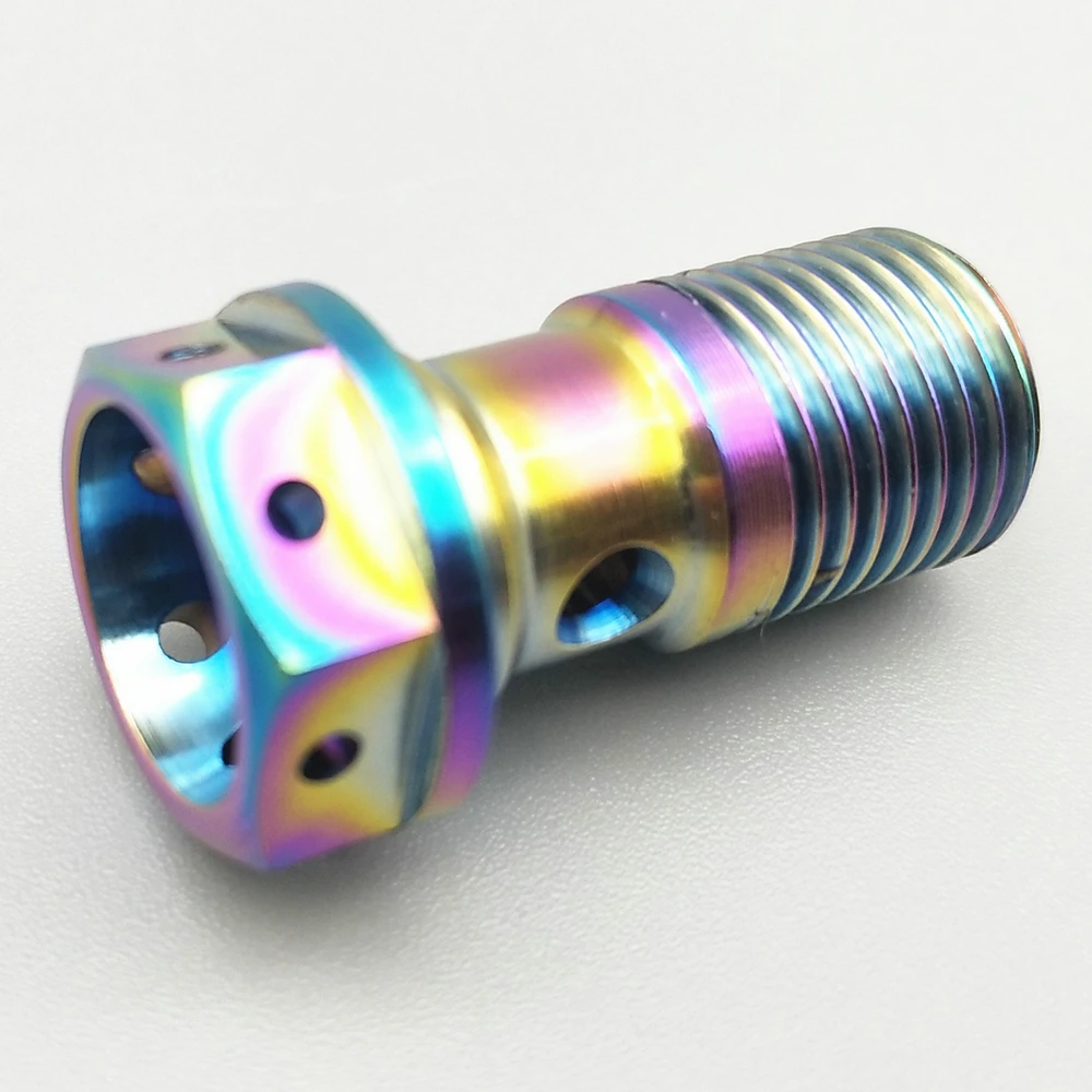 one hole Multicolor M10 мотоциклетные суппорты трубки Ti Болт титановые болты двигатель велосипед Ti цвет шестигранник полые головки фланца Ti крепеж 1 шт - Цвет: one hole Multicolor