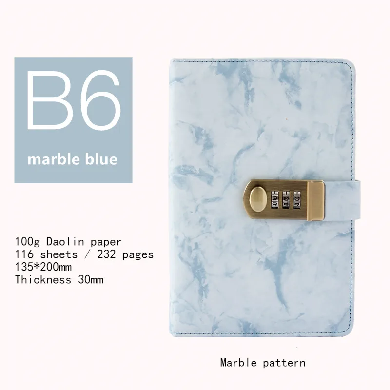 B6-marble blue Дневник B6 Пароль Книга с замком Ретро ноутбук путешествия школы девушки подарок тетрадь журнал деловой планировщик - Цвет: B6-marble blue