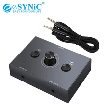 eSYNiC 3.5mm Audio Switch Switcher Splitter 2x1/1x2 Bi-Directional Switcher 2(1)-In-1(2)-Out With Mute Button 3.5mm Audio Cable