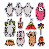 50pcslot anime embroidery patch cute animal bear torch castle drink flower sticker clothing decoration applique
