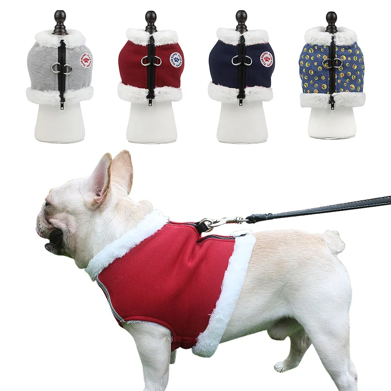 

Зимняя флисовая Подвеска для маленьких собак и кошек, комплект с поводком, жилет, одежда для кошек, теплый жилет, пальто для французского бул...