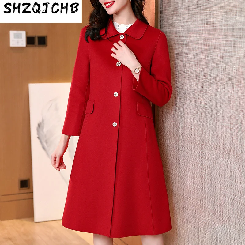 

SHZQ 2021 Новое темпераментное двустороннее кашемировое пальто женское средней длины осень-зима высококачественное корейское шерстяное Кукол...