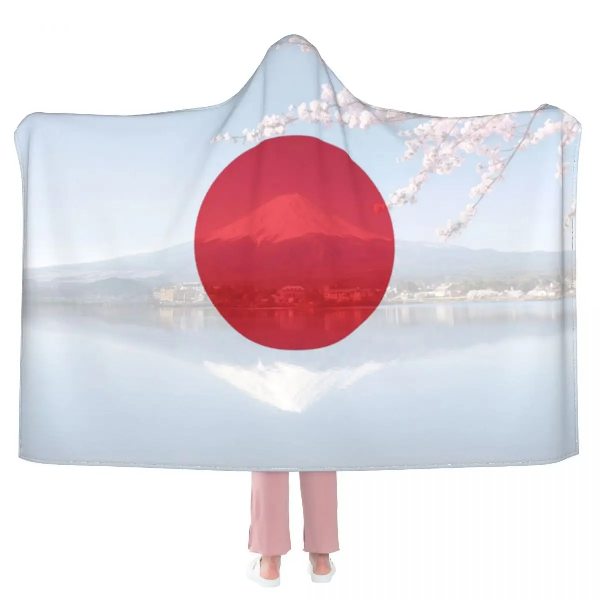 

Японская Гора Фудзи одеяло с капюшоном и цветком вишни для взрослых, цветное детское одеяло, постельное белье из микрофибры