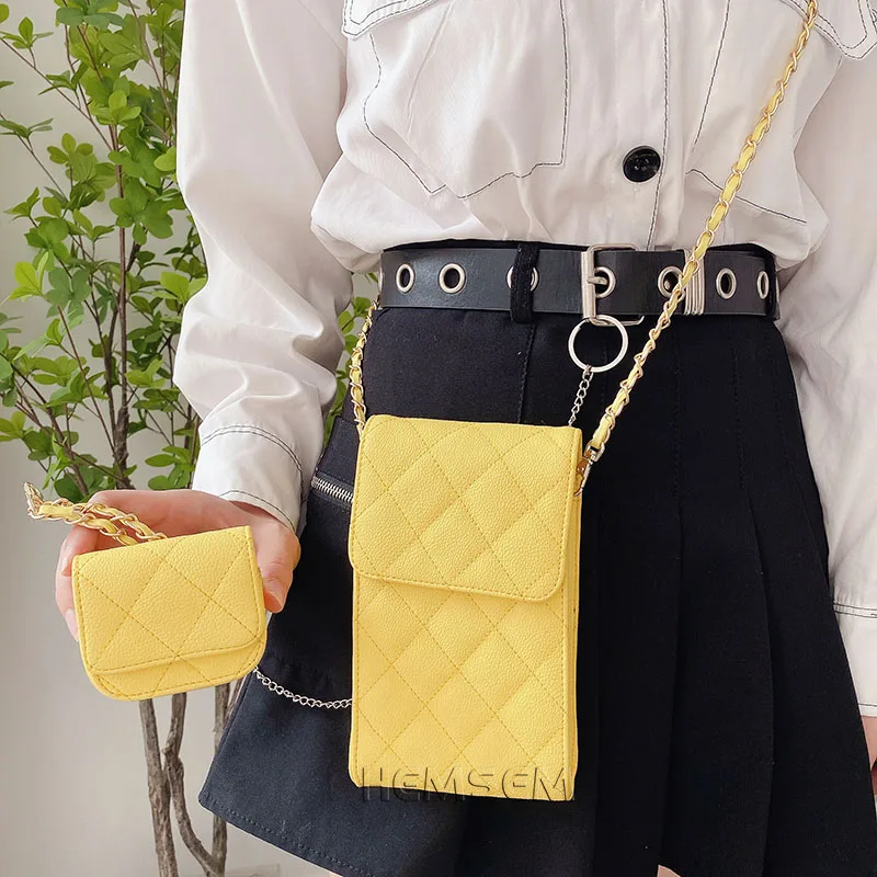 

CC Brand Crossbody Pouch Caviar Leather Cellphone Cosmetic Bag Card Wallet Purse Mini Earphone Case 2 in 1 Can matched separated