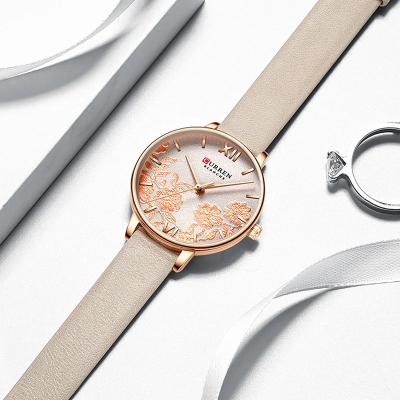 Женские часы CURREN кварцевые наручные с кожаным ремешком уникальный дизайн