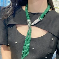 23 10rows green aventurine jade cz beads necklace