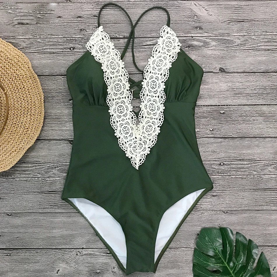 

Sexy Swimwear Women One Piece Swimsuit Vintage Lace Splicing Monokini Swimsuit Backless Bodysuit Bathing Suit Maillot De Bain