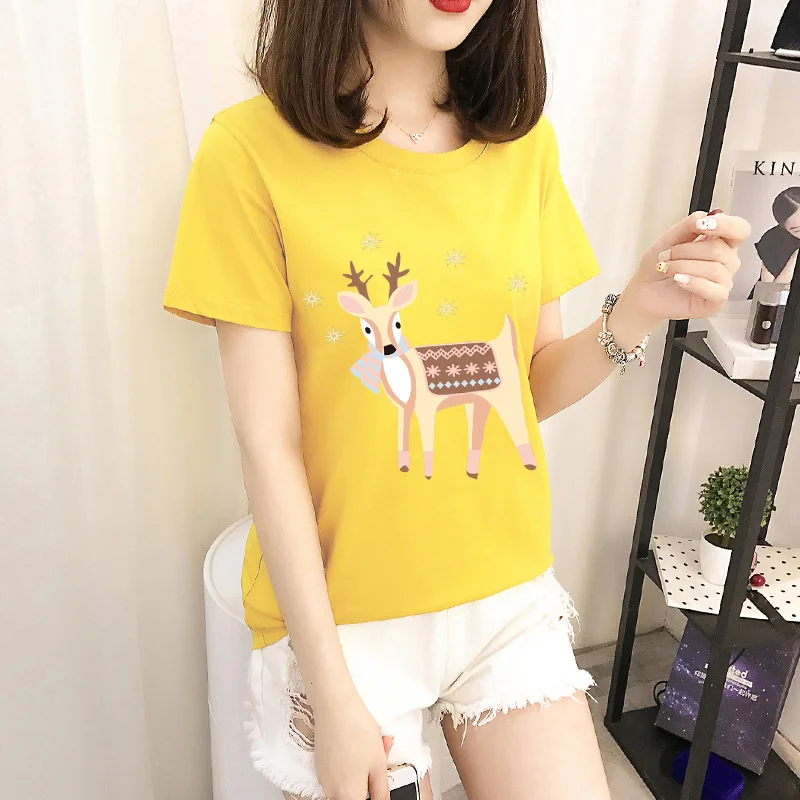 

Women T Shirt Pocket cat Top Tee casual Short sleeve Tops women plus size Women White