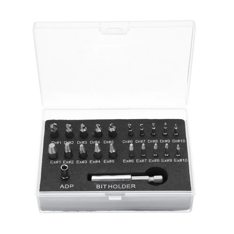 

22pcs Damaged Screwdriver Extractor Drill Bits Set Hss Screw Broken Bolt Extractor Stripped Screw Remover Kits