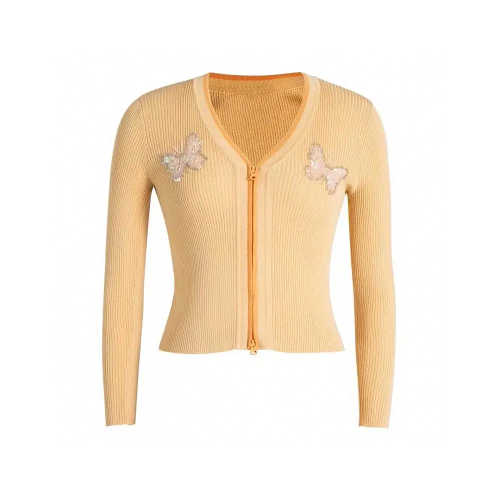 

Brand fashion women's high-end luxury summer thin sequin butterfly short knitted cardigan