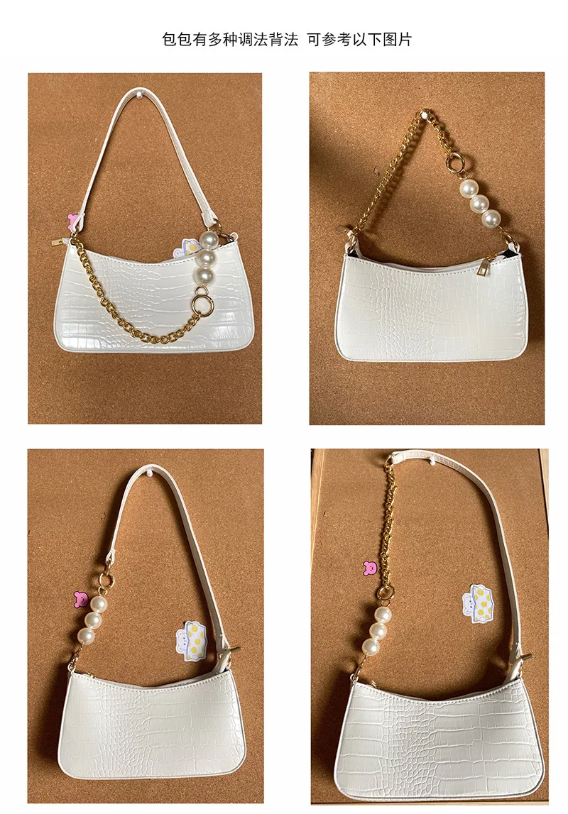 

Luxury pearl chain messenger bag handbag PU leather wallet fashion shoulder bag ladies pure color simple messenger bag