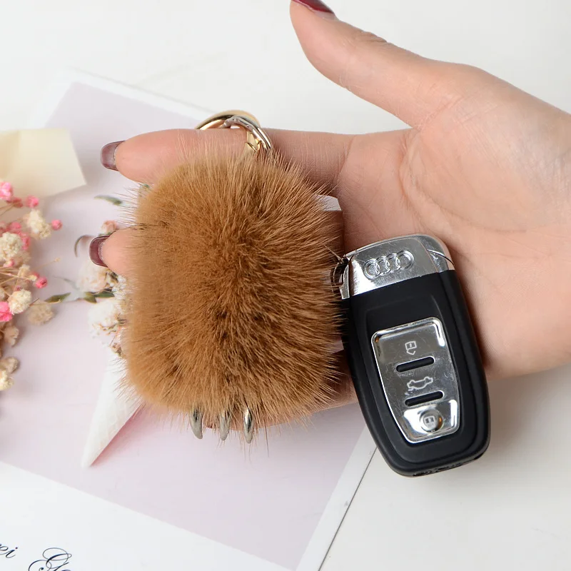 Размытый брелок из норкового меха женский милый плюшевый помпон кроличьего для