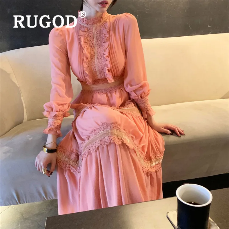 Шифоновое макси платье RUGOD Элегантное повседневное с длинными рукавами в стиле