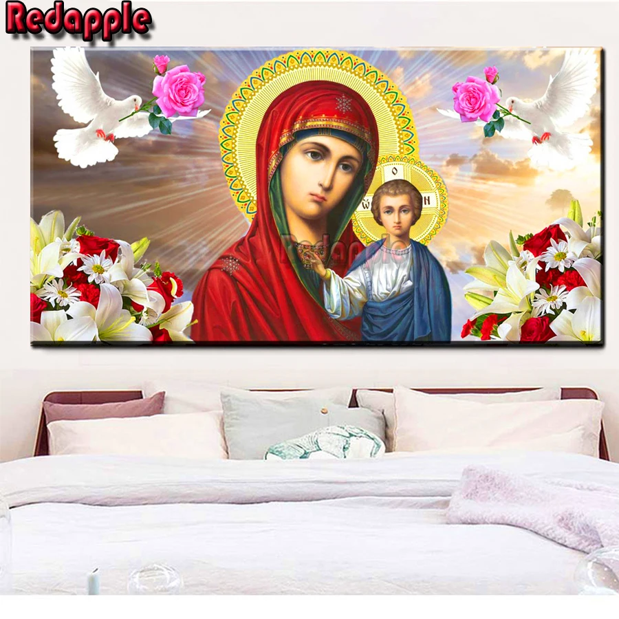 

5 D round Diamond Mosaic Virgin Mary Full Drill Square Icon Religion Diamond Painting Jesus child Rhinestone Embroidery Diamonds