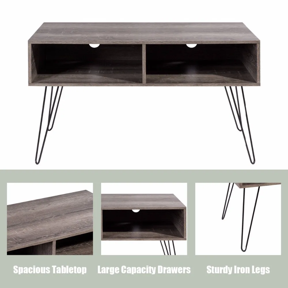 

Giantex 42" TV Stand Wood Media Console Entertainment Storage Shelf W/Metal Hairpin Legs Home Furniture HW60466