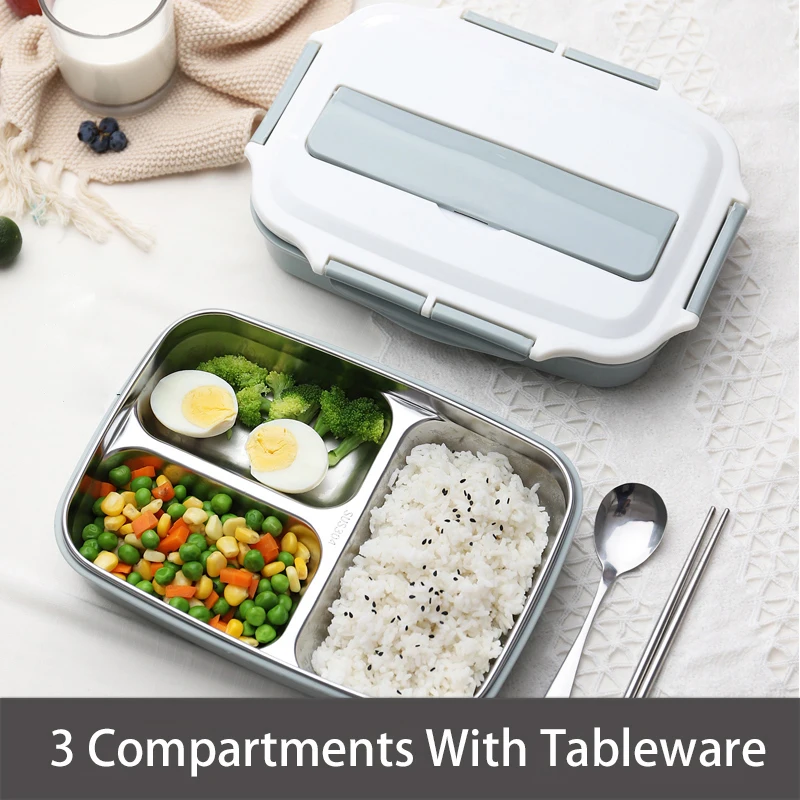 blue w tableware-3 Нержавеющая сталь Термальность контейнеры для еды с отделениями, Герметичная Кружка-порционная коробка Bento для хранения еды контейнер для пикника, офисные школьные Ланч-бокс - Цвет: blue w tableware-3