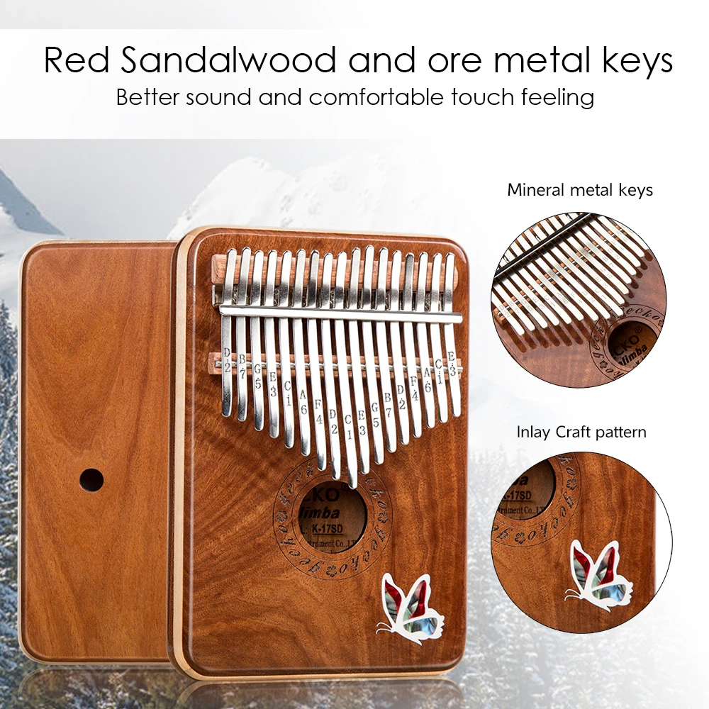 GECKO wood sandalwood Kalimba 17Key notes C tones Thumb piano beginner musical instrument xylophone vibraphone portable keyboard