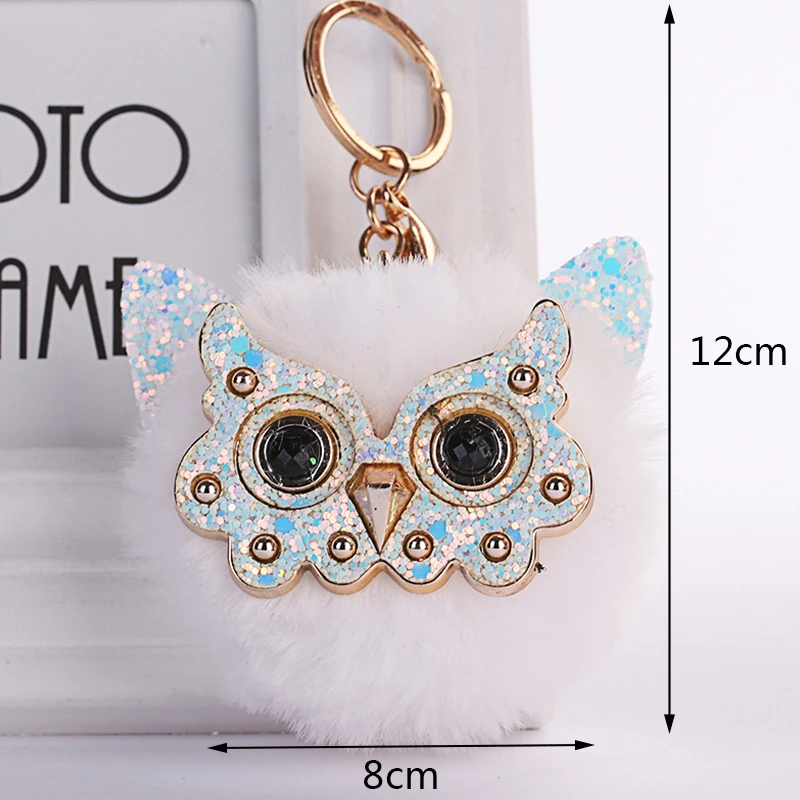 Cute Owl Pompom Keychain Trendy Animal Shape Lovely Faux Fur Ball Car Key Ring Women Girls Holder Bag Pendant Trinket Gift | Украшения и
