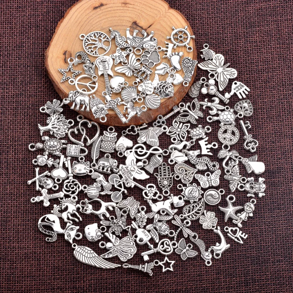 100 шт микс античный серебряный цвет винтажная Подвеска из сплава амулеты
