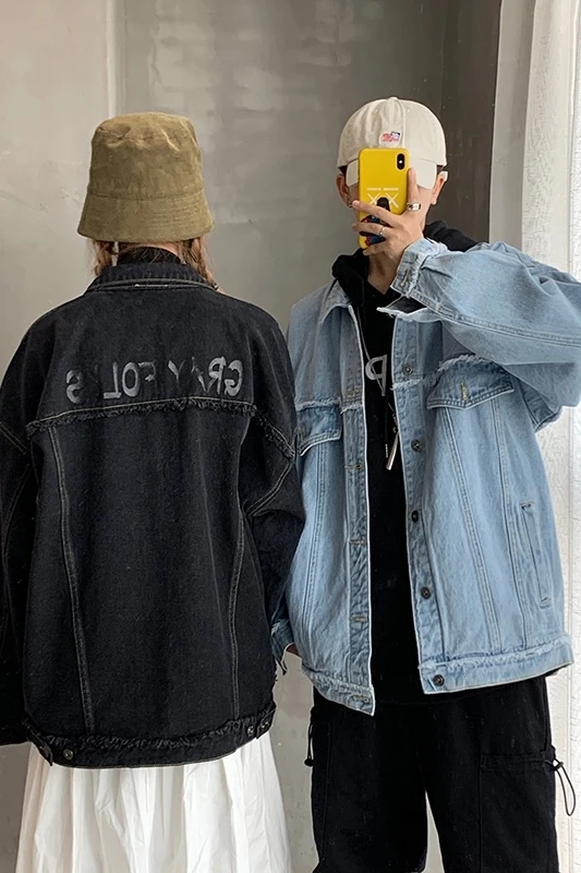 

2020 Spring And Autumn New Youth Popular Solid Color Letter Printing Loose Denim Jacket Fashion Casual Single-breasted Shirt