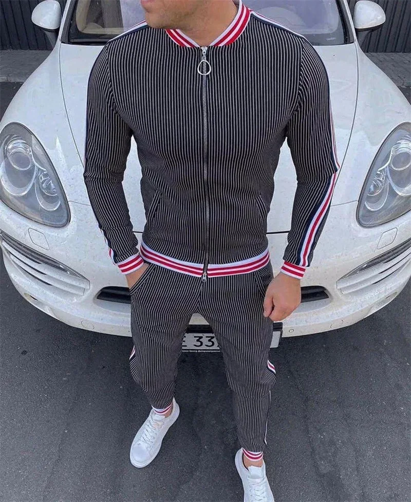 Костюм спортивный мужской в полоску кофта и штаны клетчатый с цветочным принтом