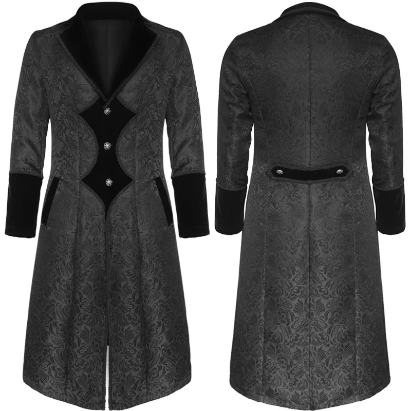 Мужская куртка в стиле стимпанк длинная винтажная жаккардовая ветровка