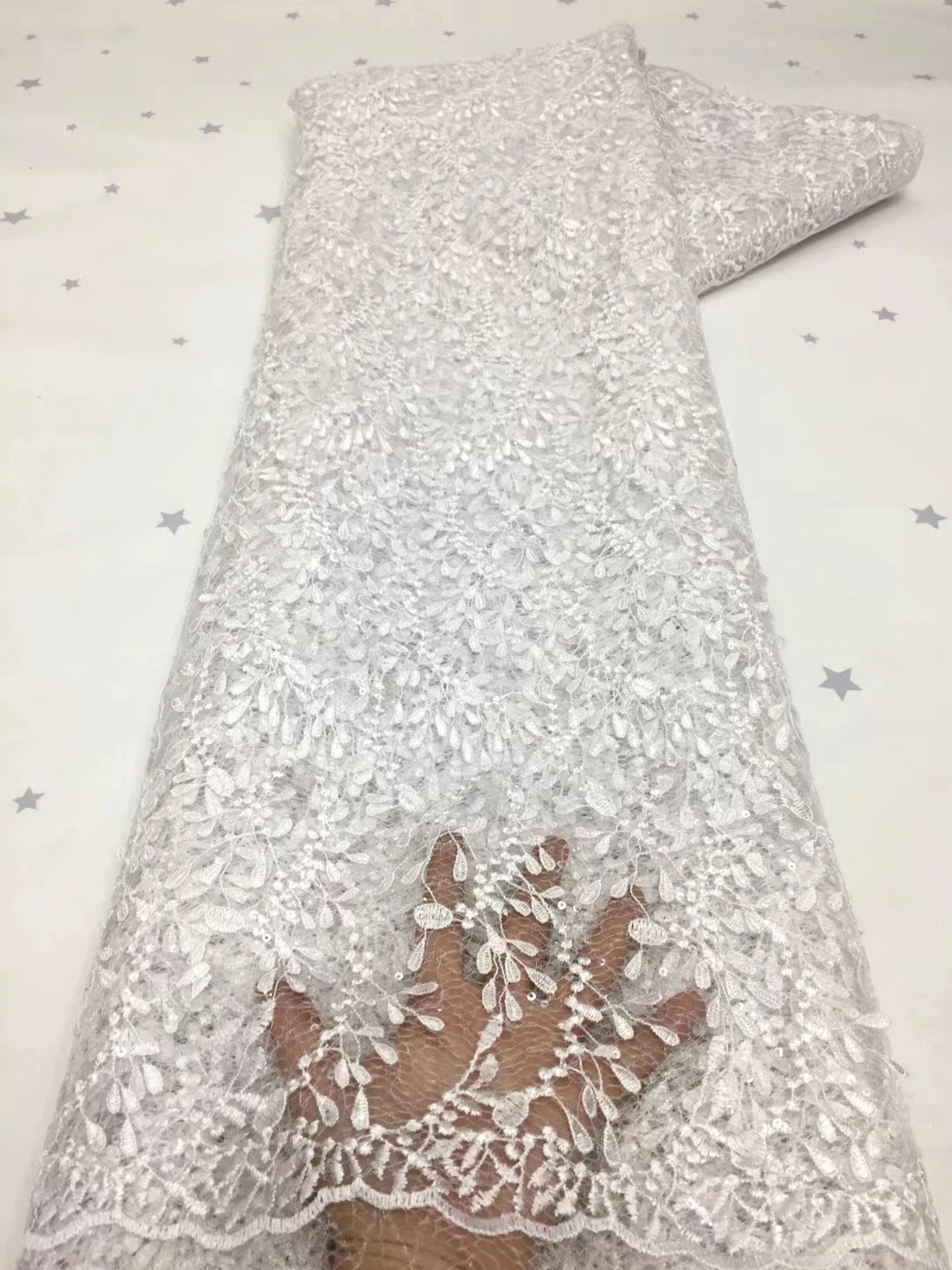 2021 Latest White African Tulle Lace Fabric Embroidery Sequin French Net Mesh Lace Fabric For Nigerian Party Dress
