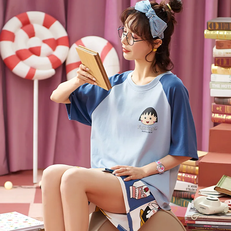

Seeslim 2021 Summer Cartoon Pyjamas Women Shorts Set Sweet Cute Sleepwear Women Cotton Pajamas Plus Size Homewear Korean Fashion