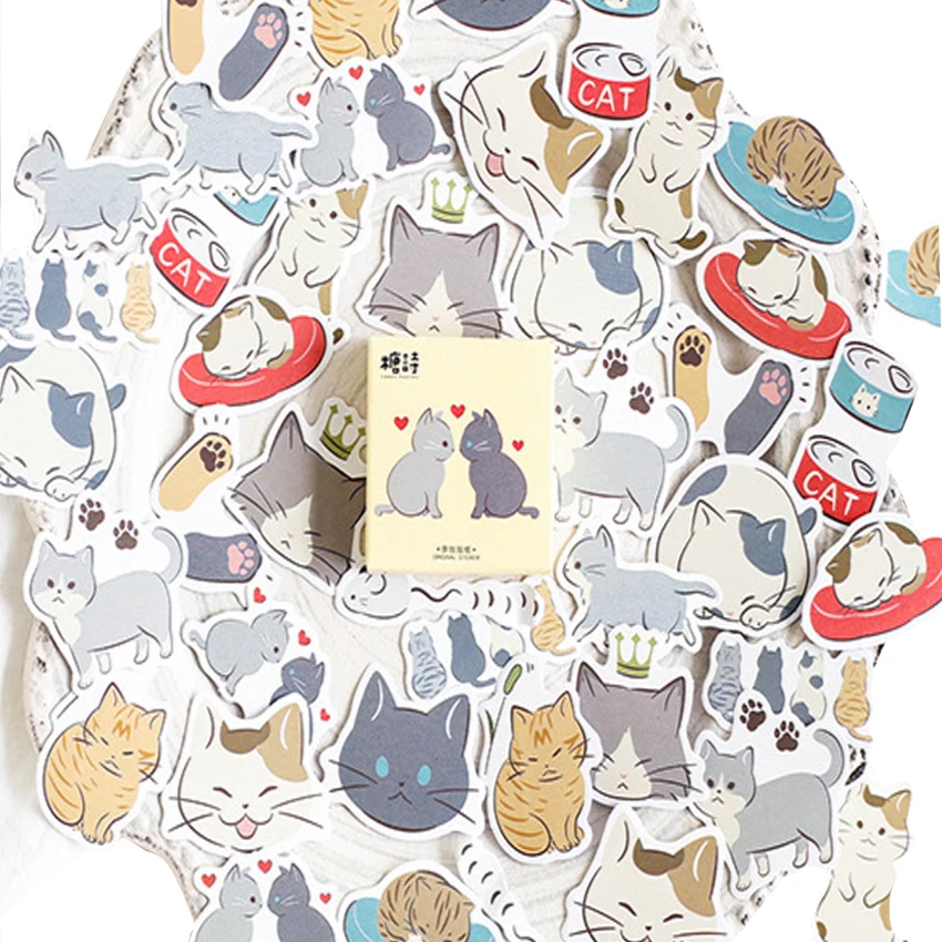 

free shipping 56packs Cute Kawaii Cat DIY Diary Decorated Stickers for children Toy Book Sticker cute stationary supplies