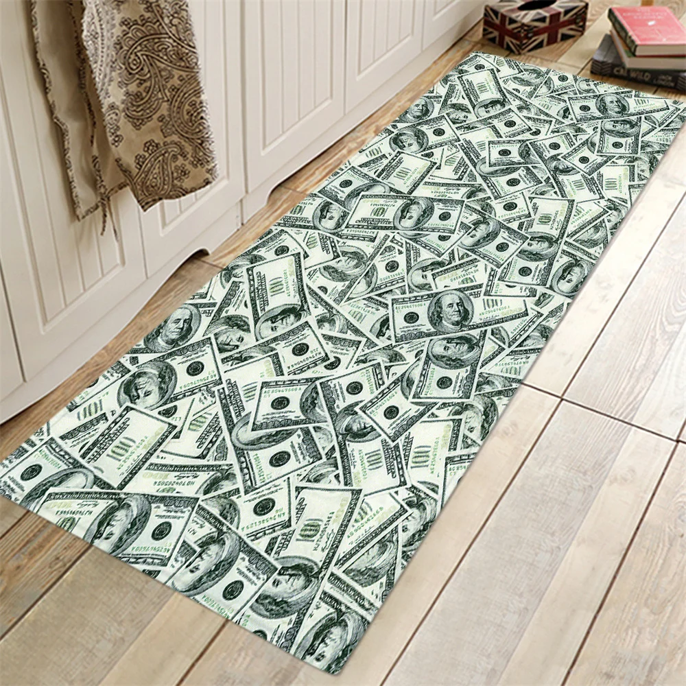 

3D ковер с принтом долларов для спальни, напольный коврик, Хрустальный бархатный нескользящий ковер для коридора, кухни, домашний ковер для г...