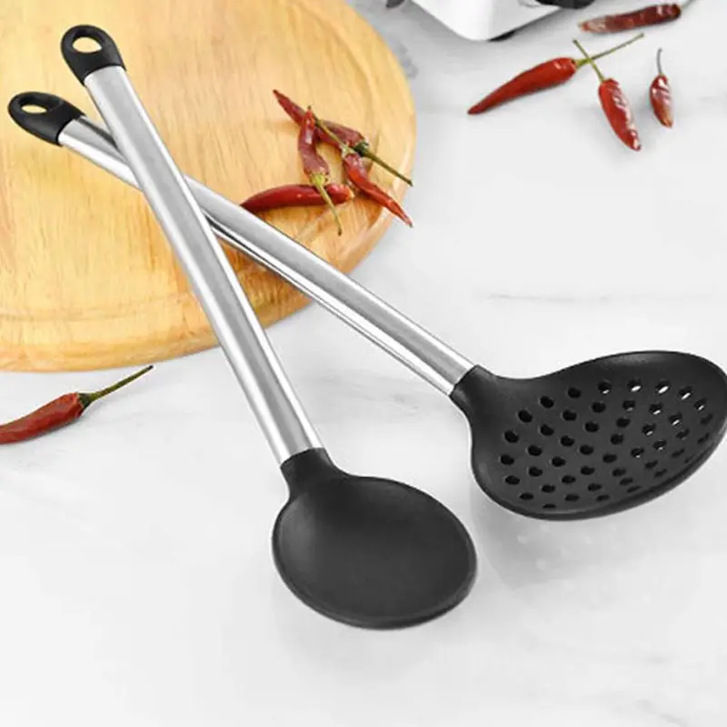 

9pcs Silicone Kitchen Utensils Set Stainless Steel Handle Spatula Spoon Cooking Q39B