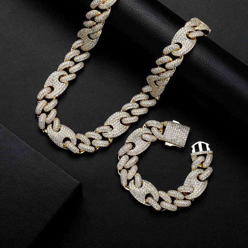 

Hip Hop Bling Ice Out 3A+ CZ Stone Paved Coffee Beans Solid Round Cuban Miami Link Chain Necklace for Men Rapper Jewelry