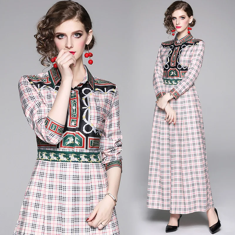 Женское винтажное платье-рубашка А-силуэта Повседневное с длинным рукавом и