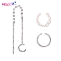 dvacaman korean designer rhinestone clip on earrings for women simulated pearl fake poercing ear cuff jewelry gifts wholesale