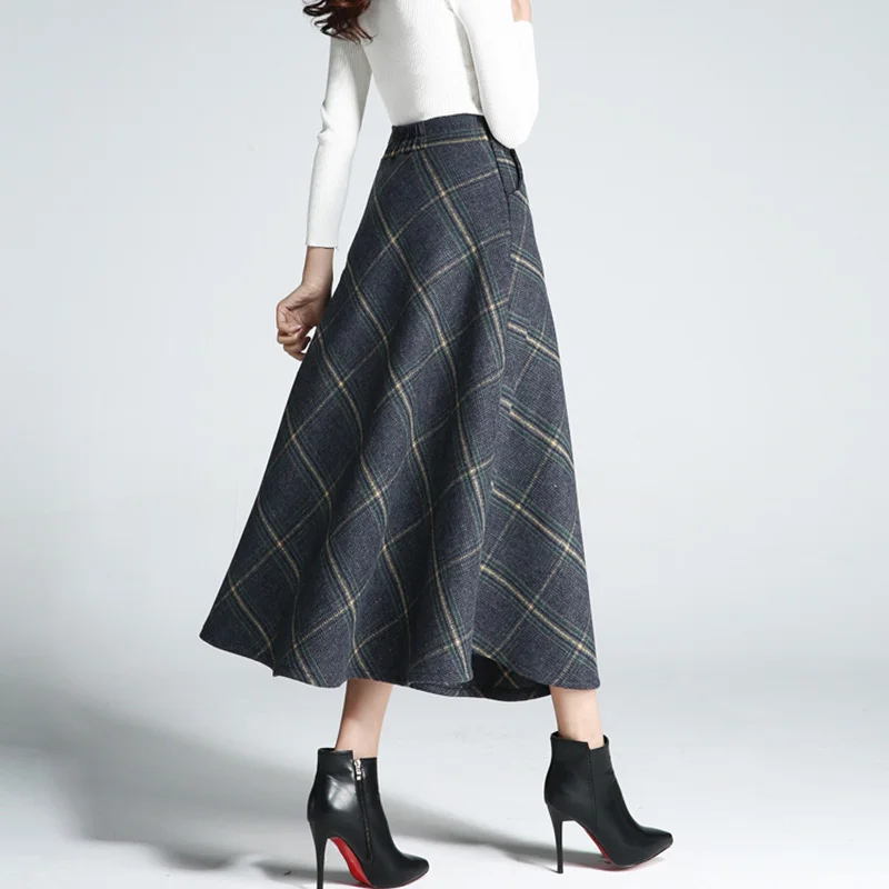 Зимние теплые шерстяные длинные юбки с высокой талией женская модная уличная