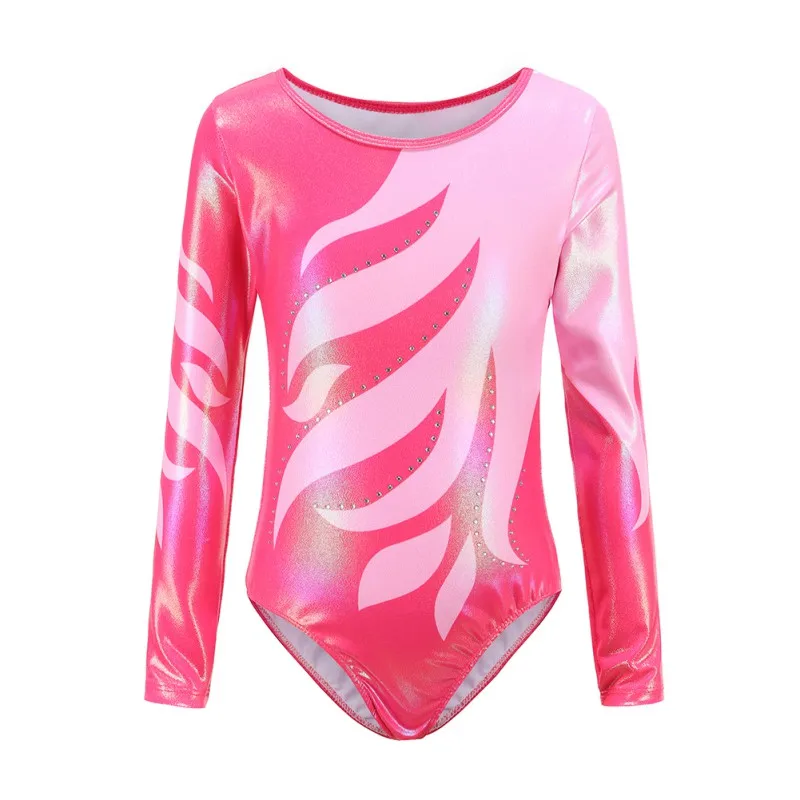 

Children Girls Diamante Long Sleeve Ballet Practice Dance Wear Gymnastics Bright Color Body Suits 2021 New