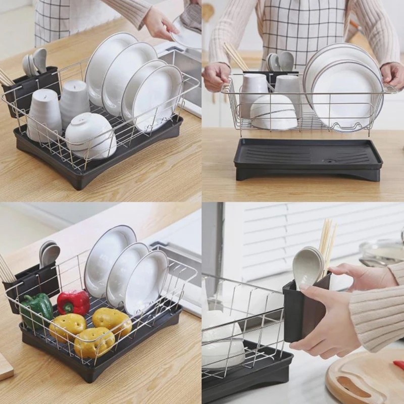 

2-Tier Dish Drying Rack Stainless Steel Dish Rack with Removable Drainboard Swivel Spout Utensil Holder Large Capacity