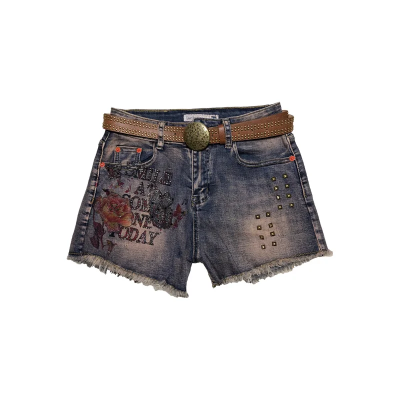 

Tassel High Waist Short Women 2020 Summer Diamonds Straight Slim Fit Push Up Sexy Hotpants Vintage Rivet Printed Denim Shorts