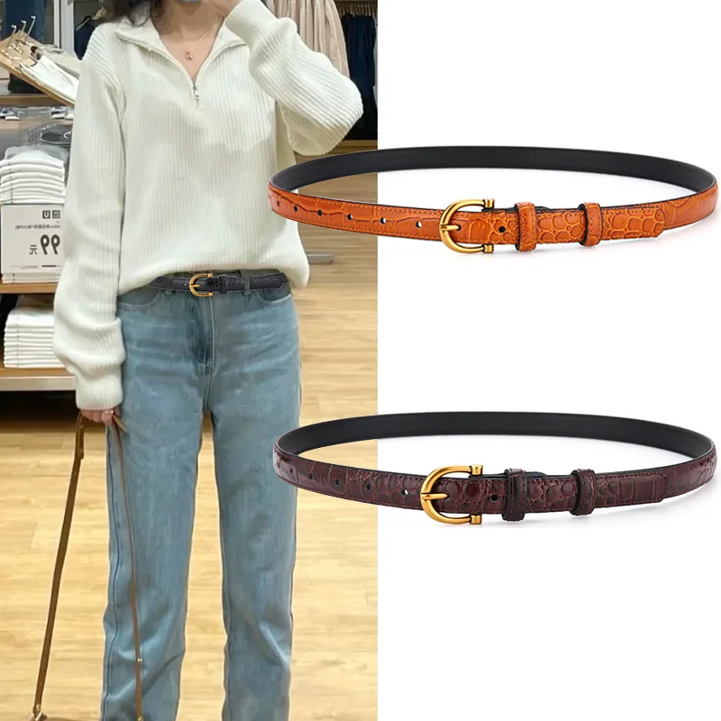 

New Women Belt Genuine Leather Luxury Designer Adjustable Belt Buckle Fashion Fine Jeans Dress Waistband Girl High Quality 1.8cm