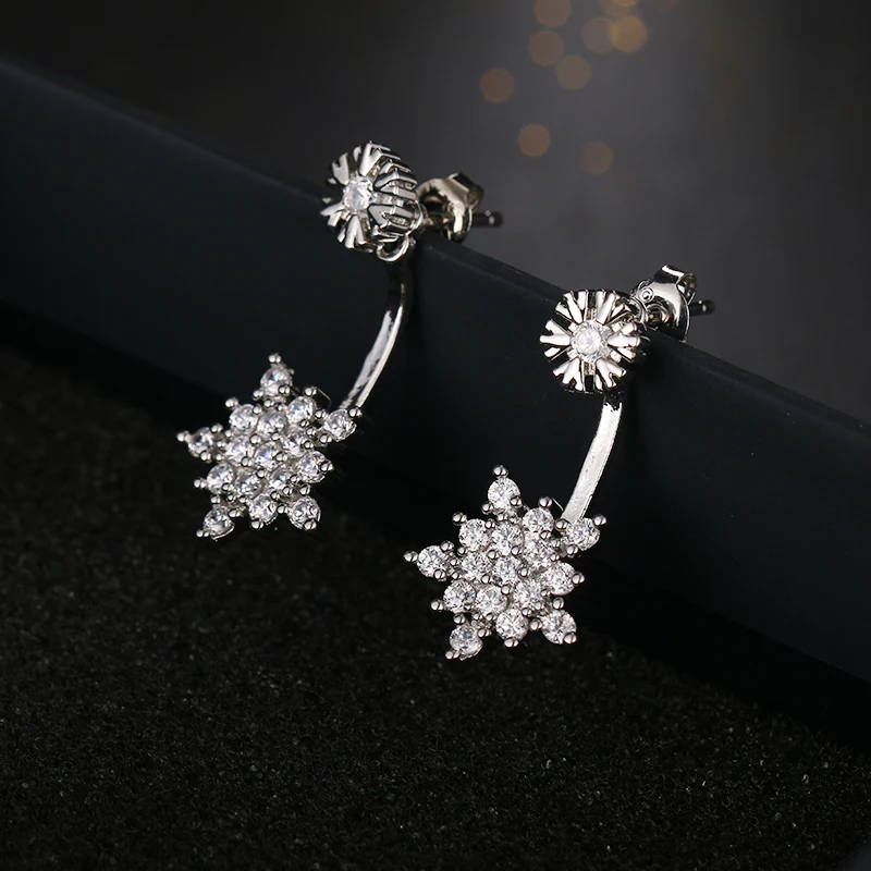 

New Fashion Ladies Crystal Snow Flake Top Quality Earing Stud Earrings For Women Wedding Jewelry Gift Wholesale